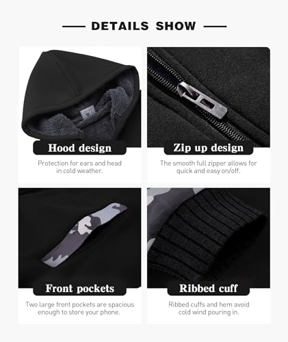 Image of SECOOD Kids Hoodie Fleece Jacket Warm Sherpa Lined Zip Up Hooded Sweatshirt Soft Winter Coat Boys Girls School Outerwear