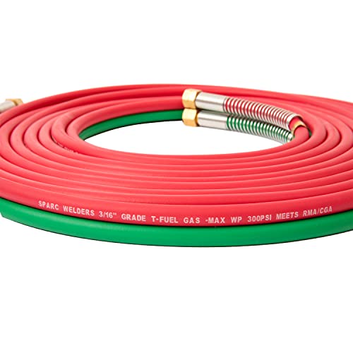Sparc Oxy Acetylene Grade T Welding Hose 3/16" B Fittings + Strain Relief Set 1Yr Usa Warranty (15Ft) #TOP4