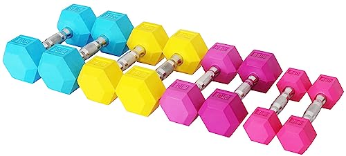 Rubber Encased Hex Dumbbell, Multiple Sizes
