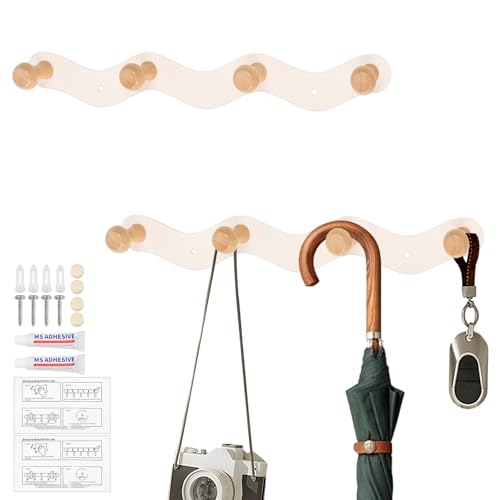 2 Pcs Perchero de Pared Blanco Ondulado de 33cm Colgador de Ropa Pared con 4 Ganchos de Madera Percha Colgar Chaquetas Llaves Toallas Recibidor Baño Dormitorio con Tornillos o Adhesivo Sin Taladro