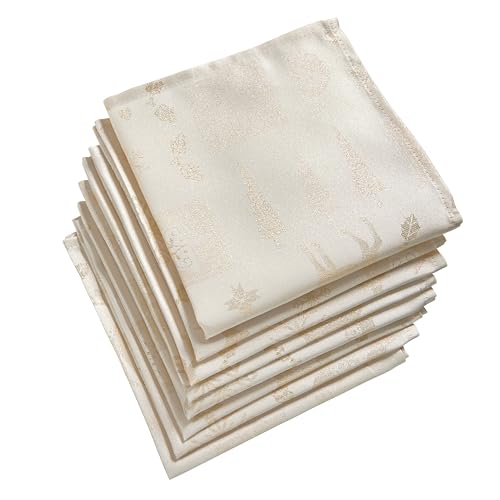 Celebright Christmas Pack of 8 Napkins - Square 17 x 17 Inches (43 x 43 cm) - Ideal Xmas Dinner Table Decorative Settings - Metallic Christmas Theme Embossed Design - Cream & Metallic Gold