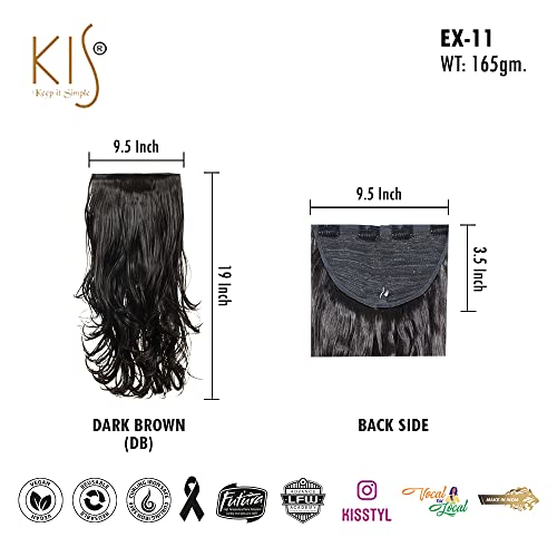Image of KIS Synthetic Wavy Hair Extensions with 4 Clip-in for Women, Dark Brown | 19 Inches, Natural, Soft Heat Resistant Hair, Thick Washable Reusable, Artificial Hair Clip on Extension for Bridal, Wedding