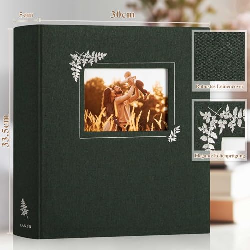 Lanpn Photo Album Scrapbooking Large Linen Window Design DIY Scrapbook 100 Blank Pages with Cellophane Dividers for Photos 9 x 13 cm 10 x 15 cm 13 x 18 cm (30 x 33.5 cm - Image 2