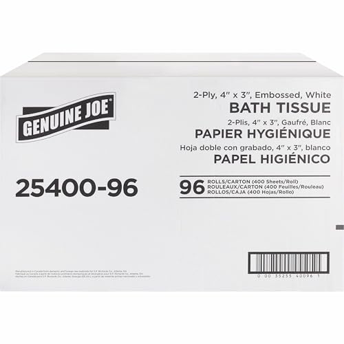 Image of Genuine Joe Standard Bath Tissue, 3 inch x 4 inch, 2-Ply, 400 Sheets /Roll, 96 Count