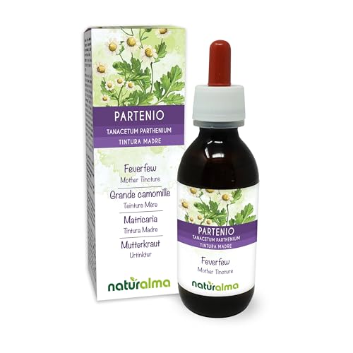 Mutterkraut (Tanacetum parthenium) Kraut mit Blüten Alkoholfreier Urtinktur Naturalma - Flüssig-Extrakt Tropfen 120 ml - Nahrungsergänzungsmittel - Veganer
