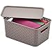 EZOWare 4pcs Lidded Storage Bins, Plastic Stackable Weaving Wicker Basket Containers set with Lid and Handle - Gray, 11x7.3x5.1 Inches