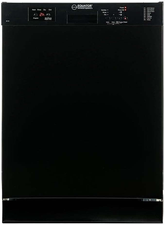 Pemberly Row Metal 24 inch Built-in Dishwasher, Black Finish, 14-Place Setting, Quiet Operation, Adjustable Racks, Dual Spray Arms, Wine Glass Rack, Full-Size Design for Kitchen