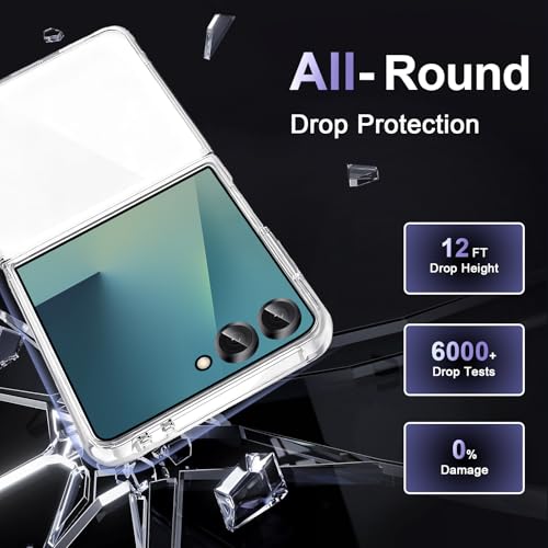 Image of Case for Samsung Galaxy Z Flip 7, Military Grade Drop Protection Clear Phone Case, Yellowing Resistant, Anti-Scratch Hard PC Back, Shockproof Hard Ultra-Thin Protective Cover, Transparent