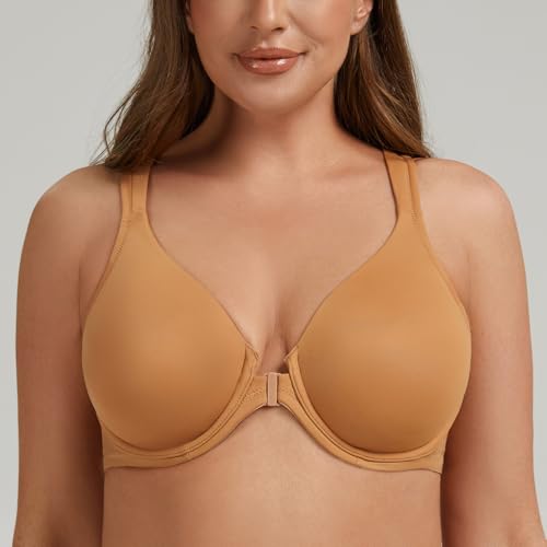 MELENECA Damen Racerback Frontverschluss BH Dekolleté Nicht gepolstert Vollflächige Bedeckung Nahtlos Bügel Taupe 110C