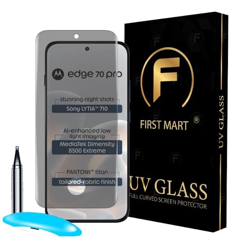 Image of FIRST MART UV Privacy Tempered Glass for Motorola Edge 70 Pro | Anti-Spy 9H Curved Screen Protector, Edge-to-Edge, Case-Friendly | 1 Pack