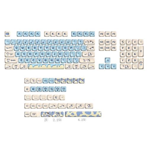 Image of surmen Cute Round MOA Profile Keycaps, 141-Keys Thicked PBT 75% Keycaps Dye-Sublimation for Cherry MX Switches Mechanical Keyboard (Milk Cow)