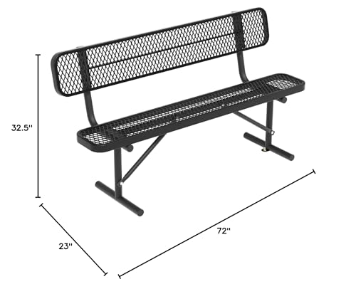 Image of 6 FT Heavy Duty Park Bench, Outdoor Metal Black Bench with Back-Commercial Steel Benches for Outside, 2-4 Person Seat-Garden Benches with Portable Frame for Outdoors