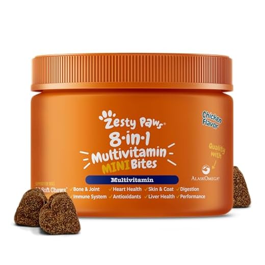 Zesty Paws Dog Multivitamin, Chewable Dog Vitamins and Supplements for Hip & Joints, Skin & Coat, Omega 3 Fish Oil for Dogs- Senior & Puppy Multivitamin - Chicken Mini Bites- 90ct