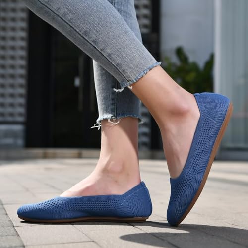 Image of poemlady Women's Ballet Flat Shoes Dress Shoes Knit Round Toe Slip On Ballerina Walking Flats Shoes for Woman Low Wedge Casual