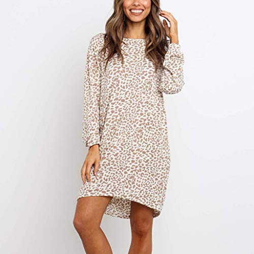 Startview Ladies Womens Long Sleeve O-Neck Leopard Printed Dress Evening Party Dress