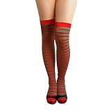 Oblique Unique® Sexy Ringel Overknee Strümpfe Strumpfhose Halterlos Rot Grün für Party Fasching Karneval Kostüm