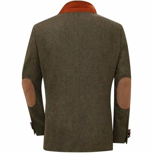 Men's Herringbone Tweed Jacket Elbow Path Blazers for Man Sport Coat for Wedding Prom3