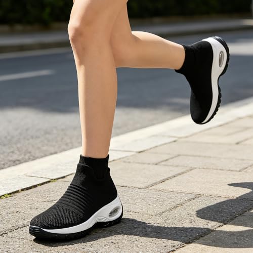 Image of YHOON Women's Walking Shoes - Sock Sneakers Slip on Mesh Platform Air Cushion Athletic Shoes Work Nurse Comfortable