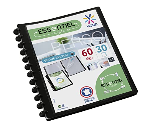 Viquel GEODE - Protège document en plastique avec pochettes amovibles - Porte vues personnalisable - Reliure 60 Vues (30 pochettes) - Format A4 Maxi - Coloris noir