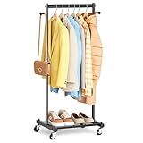 MISSLO Small Clothing Racks for Hanging Clothes 45' Short Clothes Rack with Shelves Metal Rolling Garment Rack with Wheels for Small Space, Closet, Wardrobe, Adults & Kids, Black