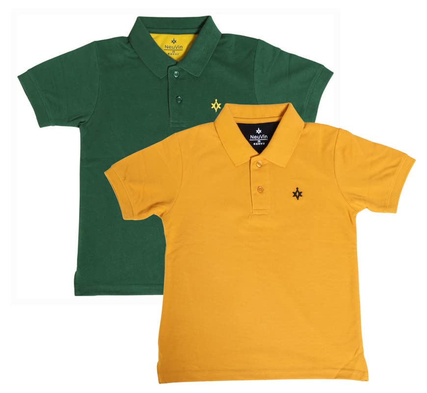Image of Boys Polo T-Shirts Pack of 2 - Cotton Matty Fabric, Half Sleeves, Stylish Collar Neck, Comfortable Fit for Kids