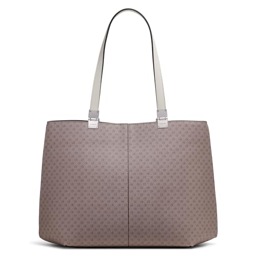 Image of Calvin Klein Women's Granite Geometric Tote Bag - Vegan Leather, Monogram, 3 Pockets