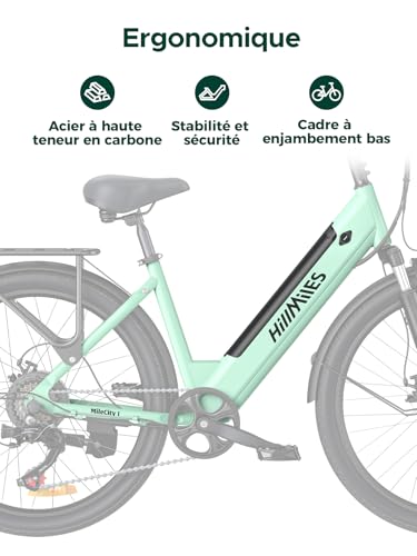 MileCity1 26' E-Bike für Erwachsene, 7 Gang Elektrofahrrad mit Austauschbarem 36V 13Ah Akku, 25 km/h und 80–100km Reichweite E-Bike für Städtische Pendler, IP65 Wasserdicht (MileCity1, Grün)