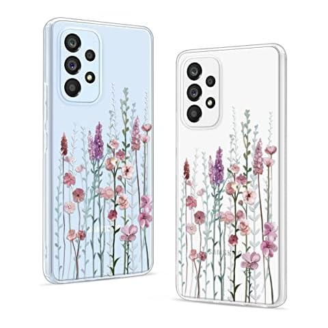 Gronda Case for Samsung Galaxy A53 Case Clear, Shockproof Protective Slim Soft Drop Protection Cute Cover Anti Yellow Case Compatible with Samsung Galaxy A53 5G 6.5 Inch Pink Flowerlet Cover
