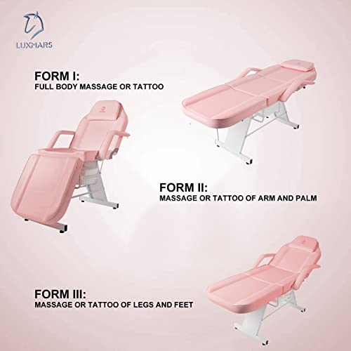 Luxmars Facial Chair Lash Bed Massage Table Bed Tattoo Chair 73In 3-Section Multipurpose Massage Bed Professional Facial Chair Tattoo Table Beauty Spa Salon Equipment-Pink #TOP6