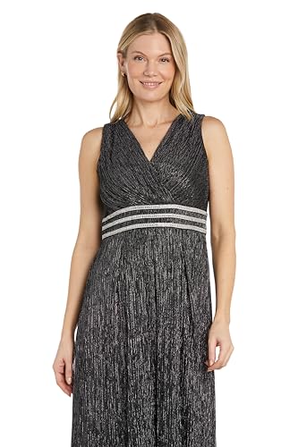 Image of R&M Richards Women's Sleeveless Maxi Dress - V-Neck Pleated Long Formal Gown W /Rhinestone Trim - Party & Cocktail Attire