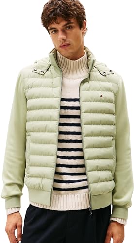 Tommy Hilfiger Men’s Mix Media Quilted Zip Through Hoodie, Green (Earth Sage), XL