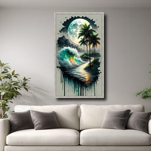 Tableau océan au clair de lune imprimé sur toile esthétique - 3