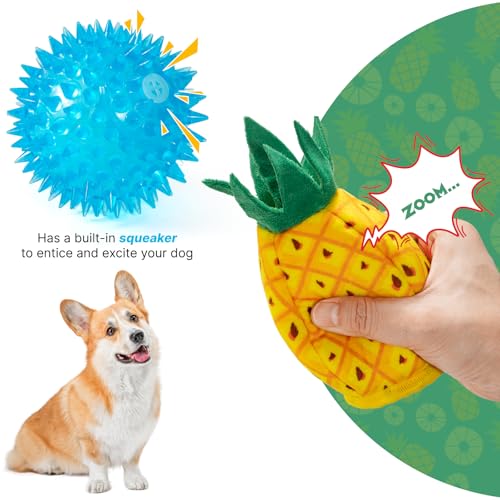 Image of No Stuffing 3pc Squeaky Dog Toys 2 in 1 Interactive Plush Dog Toy Pineapple Shaped Rip&Reveal Toy for Boredom- Perfect for Chew&Fetch Play