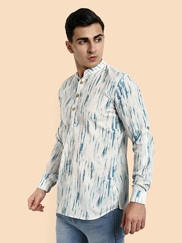Image of Vardha Men's Cotton Printed Short Kurta with Comfortable Fit and Simple Style and Regular Look | Kurta for Men