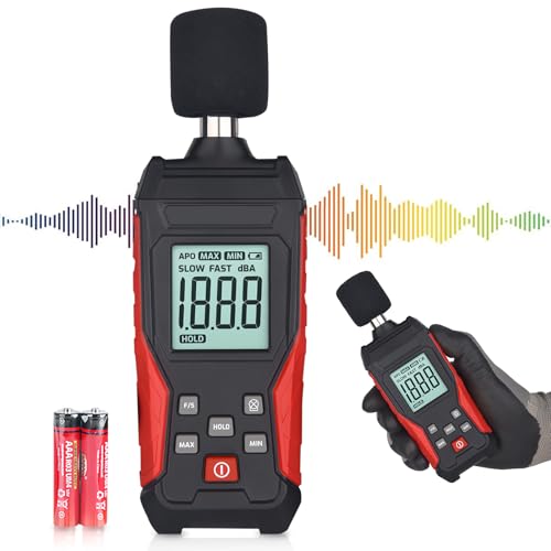 Dezibel Messgerät Professionell mit Datenspeicherung | Digitaler Tragbarer Schallpegelmesser | Schallpegelmesser 30-130 dB(A/C) für Zuhause, Baustelle, Büro | LCD-Beleuchtung, Niederspannungswarnung