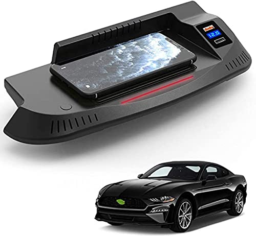 NAMEAL Wireless Car Charger for for-d Mustang 2015 2016 2017 2018 2019 2020 Center Console Panel 15W Fast Charging Phone Holder with QC3.0 USB Port for All QI Smartphones
