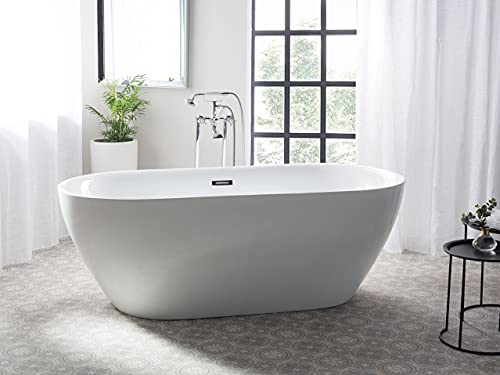 Stilvolle Acryl Badewanne oval freistehend weiß mit Überlauf 150 x 75 cm Carrera