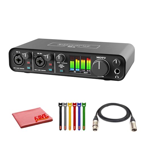 MOTU M4 USB-C Audio-MIDI Interface (3140) Bundle with, 10 Ft XLR Cable, Fiber Cloth, Cable Ties