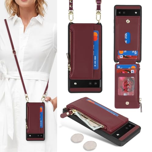 Cavor Compatible with Google Pixel 6a Case Wallet, Wine red