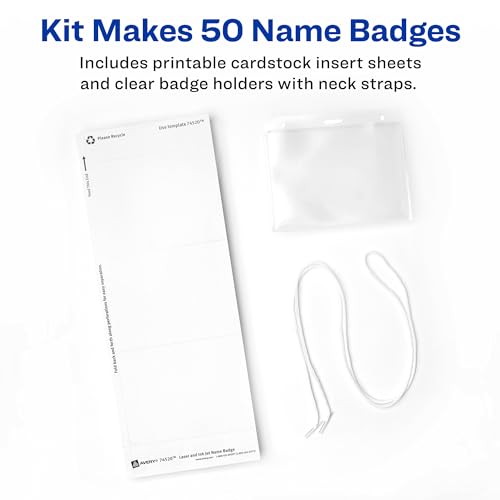Image of Avery Customizable Name Badges, Cord Hanging Style, 3 inch x 4 inch, Laser /Inkjet Printable Name Tag Inserts, 50 Total (74520)