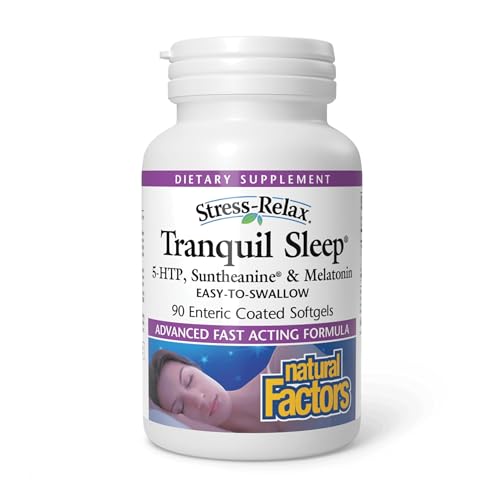 Stress-Relax Tranquil Sleep by Natural Factors, Sleep Aid with Suntheanine L-Theanine, 5-HTP, Melatonin, 90 Softgels