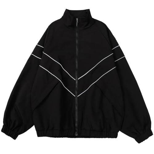 LZLRUN Y2k Vintage Zip Up Reflective Jacket for Men and