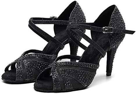 JUODVMP Women's Ballroom Dance Shoes Glitter High Heel Dance Heels Salsa Professional Dance Shoes,Black,8.5cm Heel,8 US — view 4