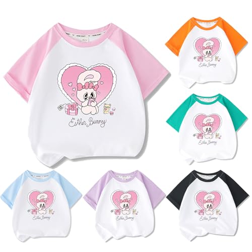 [ピンク] エスターバニー 周辺 キッズ服 Tシャツ 子供 半袖 日常 可愛い うさぎ プリント 丸首の上着 カジュアルトッ 通気性 ゆったり 柔らかい 普段着 通勤 通学 シンプル風 衣装 誕生日 プレゼント子供服 男女兼用 夏服 (130のサムネイル