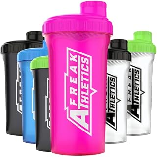 Protein Shaker Bottle 700ml Premium BPA Free shaker Bottle by Freak Athletics (Clear Transparent / Black Lid)