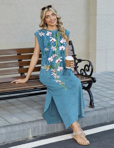 Image of Zeagoo Summer Dresses for Women 2026 Long Maxi Sundresses Loose Split Wrinkle-Free Beach Travel Vacation Clothes