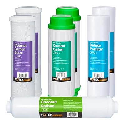 Rotek Water Systems Reverse Osmosis Water Filter Set | 7 Replacement Water Filters with No Membrane | 1 Year Supply | Under Sink RO Water Filter Kit | PP, GAC, CTO, PC | Universal 10 Inch Size