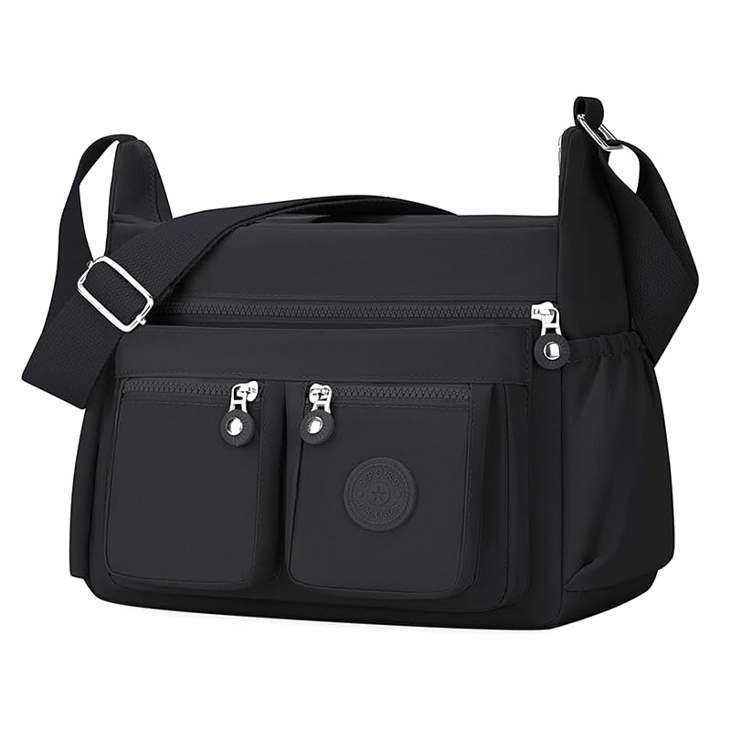 Bolsas transversais femininas bolsa de ombro espaçosa com vários bolsos bolsa tiracolo feminina, Preto