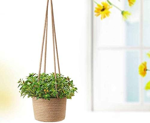 INFILM Nordic Plants Hanger, Handmade Cotton Hemp Hanging Flower Basket Holder Wall Art Seagrass Flower Plant Pot for Indoor Outdoor Home Balcony Garden Decor