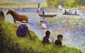 Peinture à l'huile Seurat Horse and Boat tableau impressionniste